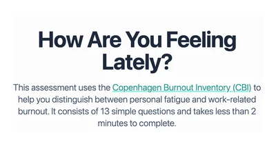 SereneMind burnout assessment tool interface